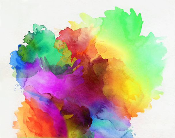 rainbow colored watercolor paints and textures on white - Fotó, kép