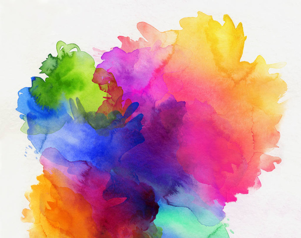 rainbow colored watercolor paints and textures on white - Фото, изображение