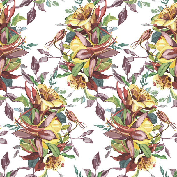 Elegance seamless pattern in vintage style with Crocosmia flowers - Vector, Image