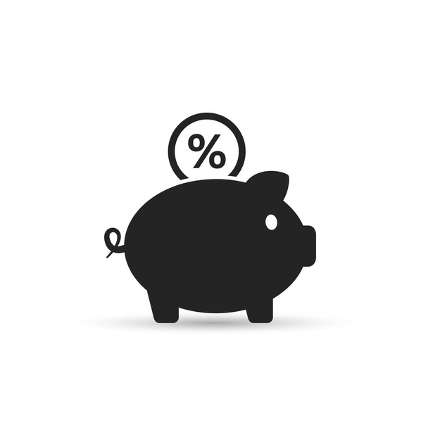 Piggy Bank con icono de vector de moneda por ciento. Ilustración del depósito
. - Vector, Imagen