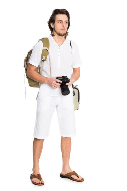 Young man in a summer suit with the camera - Foto, imagen