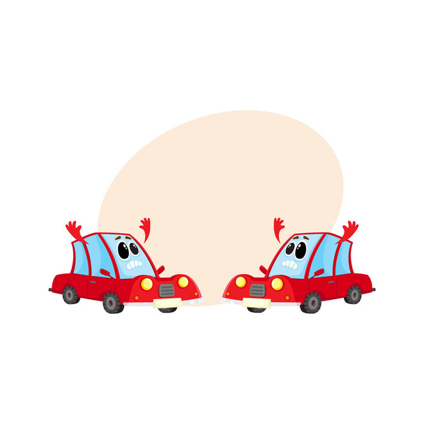 Dois engraçado carro vermelho, auto personagens absolutamente consternado e desesperado
 - Vetor, Imagem