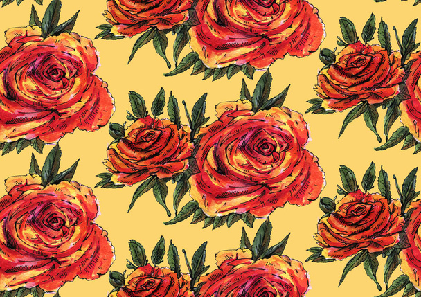 Ακουαρέλα τριαντάφυλλα μοτίβο - Φωτογραφία, εικόνα