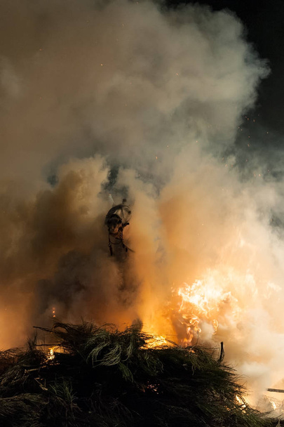 Horses jumping above the fire without fear - Photo, Image