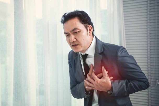 Senior Businessman has heart attack. Exhausted, Illness, disease - Photo, image