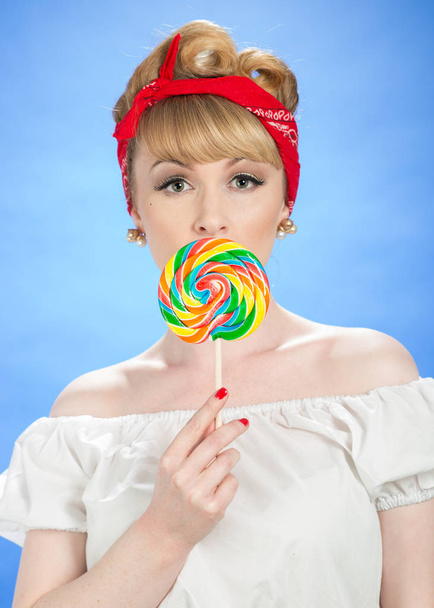 Pin Up Girl With Candy - Фото, зображення