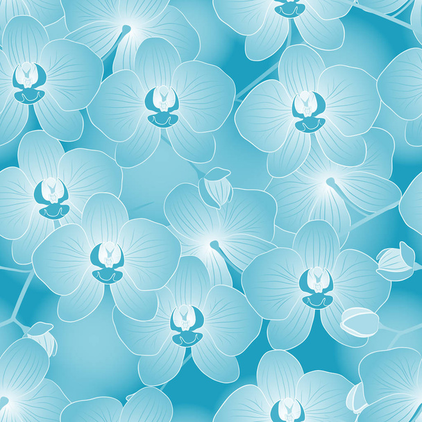 Seamless vector floral pattern. Tropical exotic flowers orchids in monochrome versions. - Vector, imagen