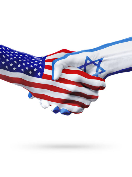 Флаги США и Израиля, рукопожатие с надпечаткой
. - Фото, изображение