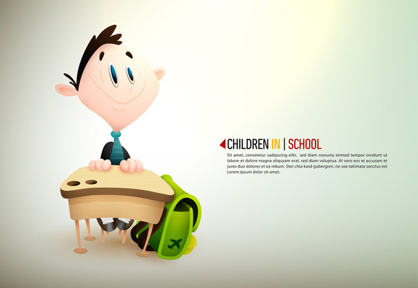 Young boy sitting at a desk in school - Vector, Image