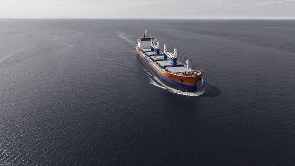 Luftaufnahme eines Containerschiffs, das im Meer segelt - Foto, Bild