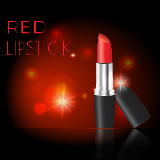 Aantrekkelijke lippenstift pakketontwerp op een gloeiende achtergrond illustratie lippenstift reclame poster met rode achtergrond - Vector, afbeelding