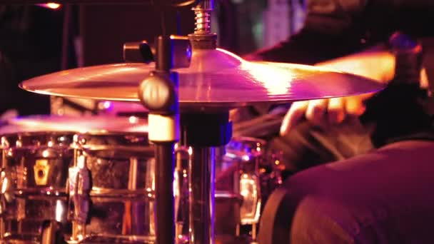 Drummer plays on drum set and cymbal - Footage, Video