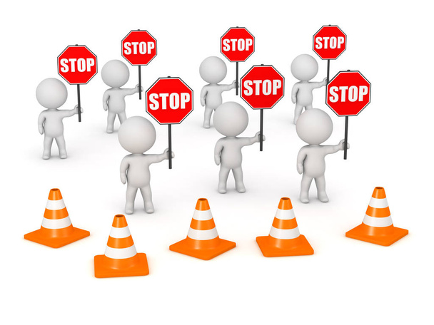 3D Characters with Many Stop Signs - Foto, Imagem