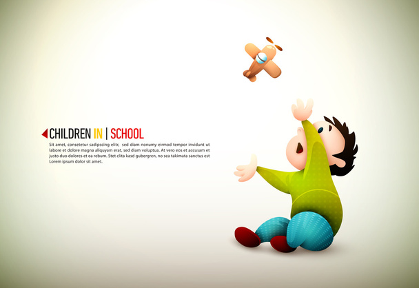 Young boy playing with plane toy - Vector, Image