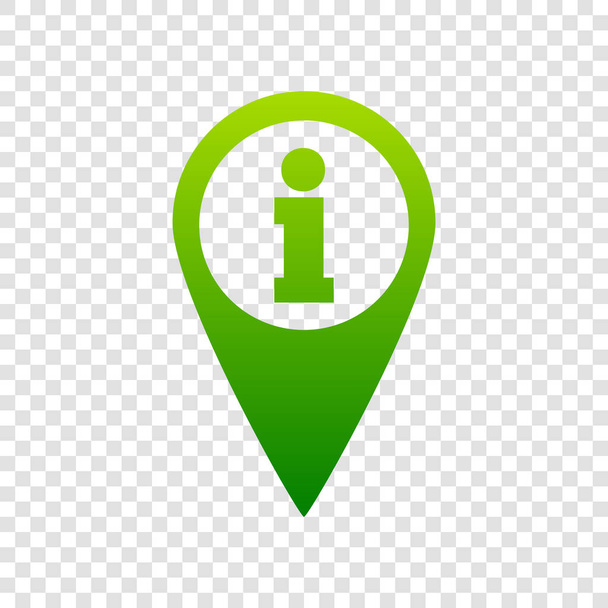 Map pointer with information sign. Vector. Green gradient icon on transparent background. - Vector, Image