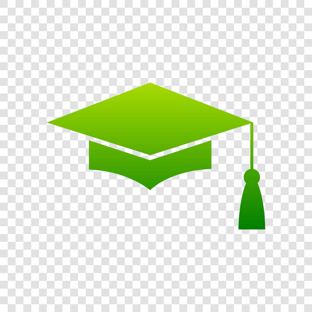 Mortar Board or Graduation Cap, Education symbol. Vector. Green gradient icon on transparent background. - Vector, Image