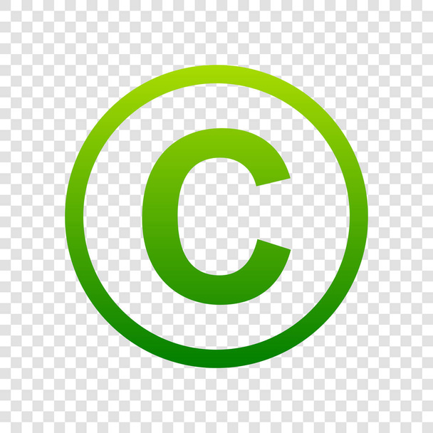 Illustration zum Urheberrechtszeichen. Vektor. grünes Farbverlauf-Symbol auf transparentem Hintergrund. - Vektor, Bild
