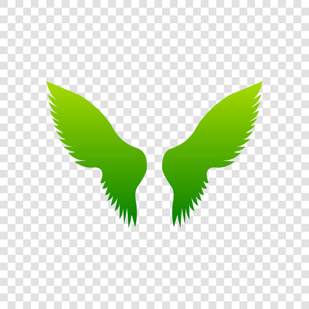 Wings sign illustration. Vector. Green gradient icon on transparent background. - Vector, Image