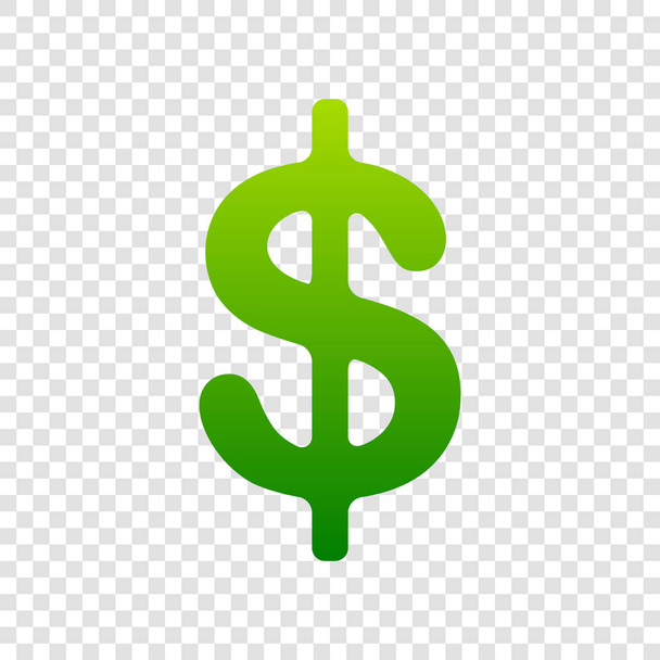 Dollars sign illustration. USD currency symbol. Money label. Vector. Green gradient icon on transparent background. - Vector, Image