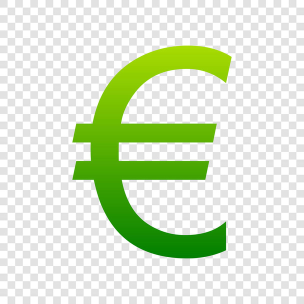 Euro sign. Vector. Green gradient icon on transparent background. - Vector, Image