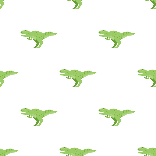 Vector flat style seamless pattern with green dinosaur t-rex. - Vector, afbeelding