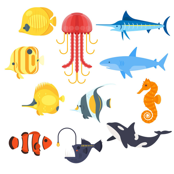 Set de peces exóticos de estilo plano vectorial. Icono para web
. - Vector, Imagen