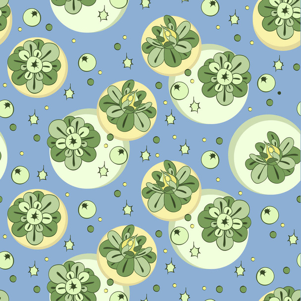 Vector pattern with green stylized flowers and berries. Seamless floral print, nature background - Vektori, kuva