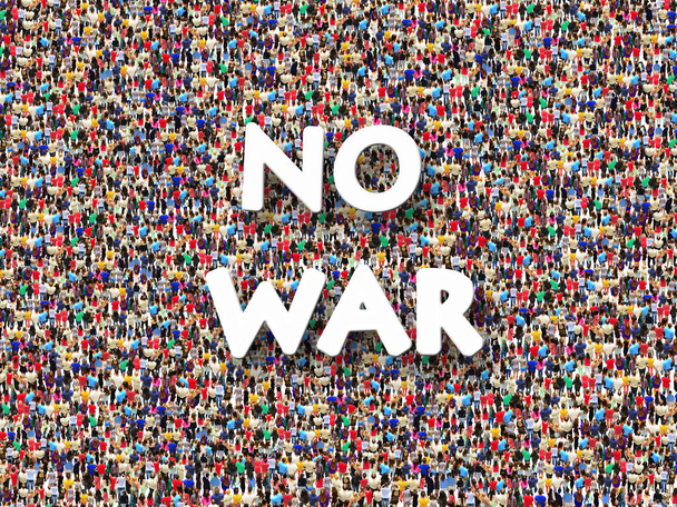 tłum ludzi z napisem nie wojny - Zdjęcie, obraz