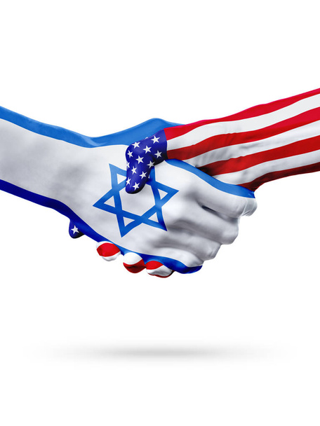 Flags Israel and United States countries, overprinted handshake. - Fotografie, Obrázek