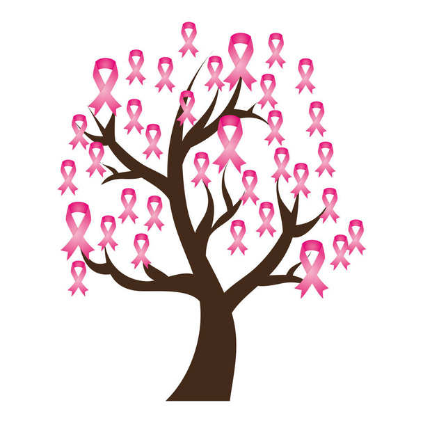 tree with ribbon pink breast cancer - Vector, Image
