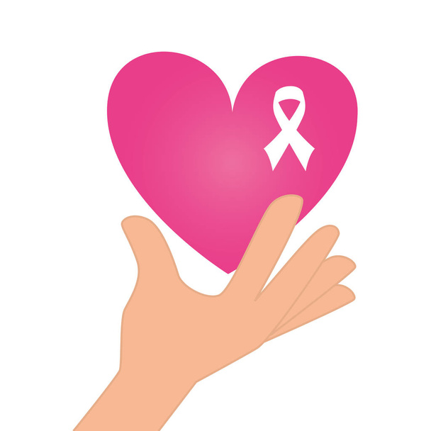 heart with ribbon pink breast cancer - Vector, imagen
