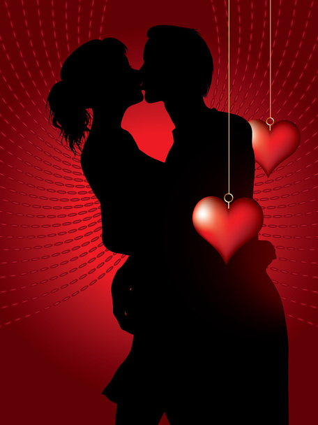 Silhouette of couple kissing - Vektor, Bild
