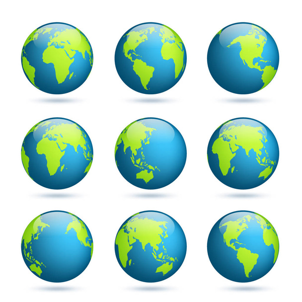 Earth globe. World map set. Planet with continents.Africa Asia, Australia, Europe, North America and South America. - Vector, Image