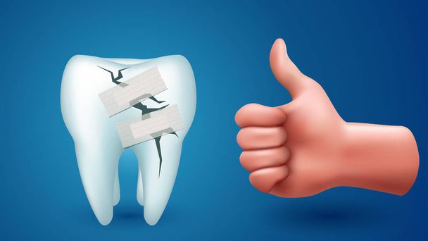 tooth on blue with hand - Vettoriali, immagini