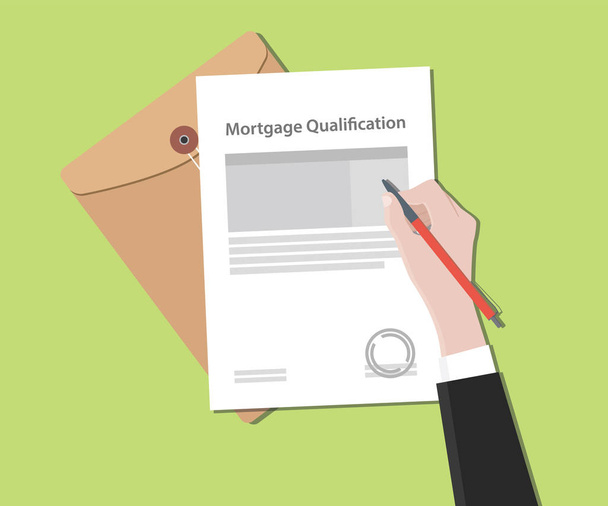 Illustration du concept de qualification hypothécaire avec document estampillé et document de dossier
 - Vecteur, image