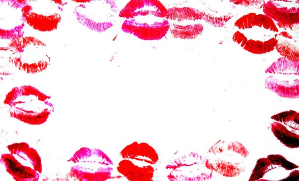 Lippenstift kisses merken frame liefde erotische achtergrond - Foto, afbeelding