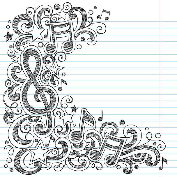 Ik hou van muziek terug naar school schetsmatig notebook doodles - Vector, afbeelding