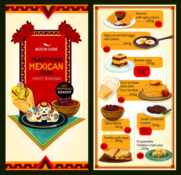 Het menu van de vector van de keuken van het Mexicaanse restaurant - Vector, afbeelding