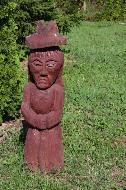 Wooden statue in the shape of a woman in the park - Fotografie, Obrázek