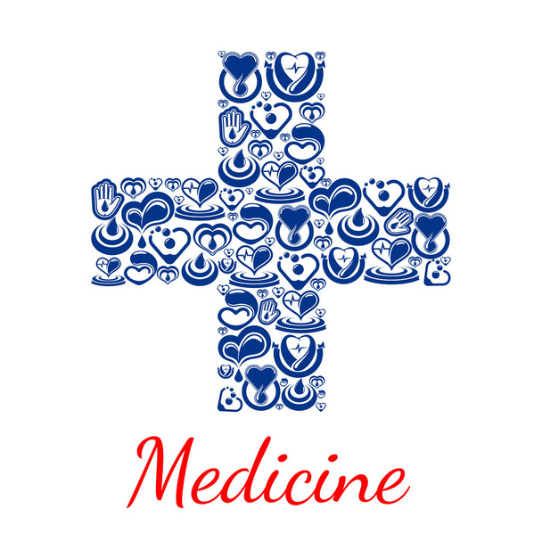 Medikamentenposter mit Kreuzsymbol-Vektorherzen - Vektor, Bild