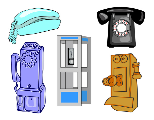 Página completa de teléfonos y cabina telefónica
 - Vector, imagen