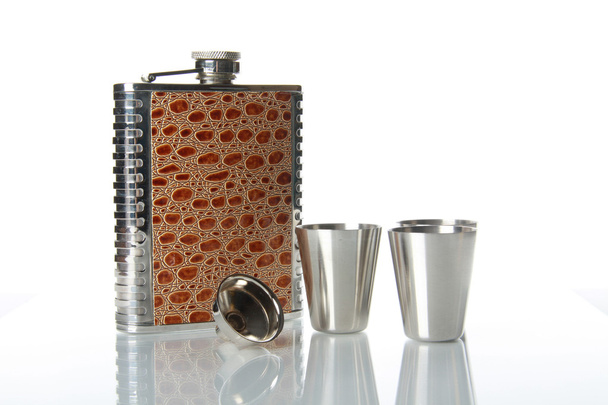 Metallic flask for alcohol - Fotoğraf, Görsel