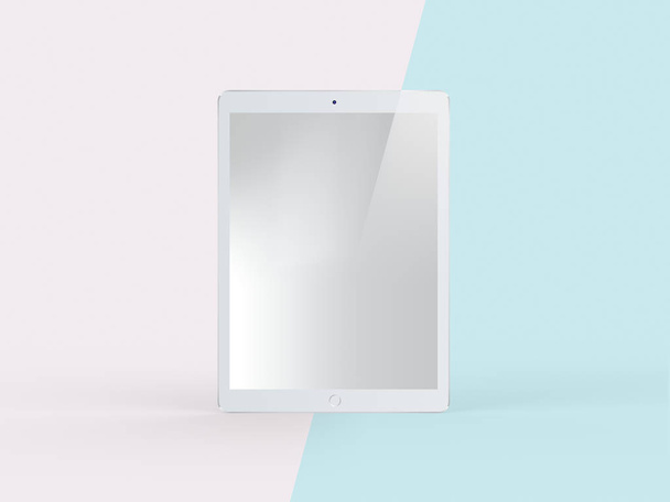 シンプルなパステル ピンク ミントの背景に白いタブレットの 3 d イラストレーション - 写真・画像