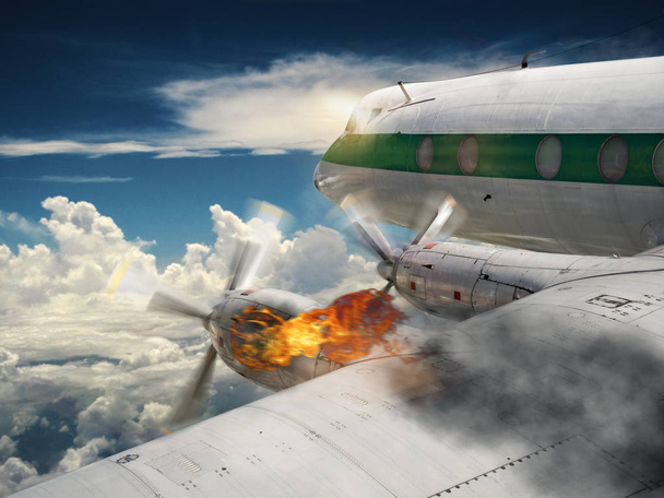 Airplane with burning engine - Photo, Image