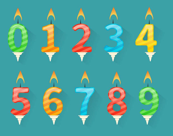 カラフルな誕生日番号キャンドルのセット - ベクター画像