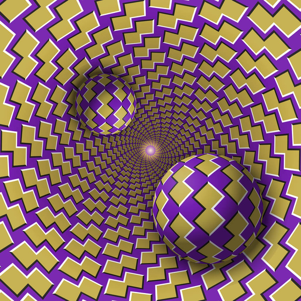 Optical illusion illustration. Two balls are moving in mottled hole - Vector, Image