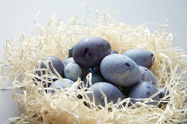 Blue easter eggs in nest - Foto, Imagen