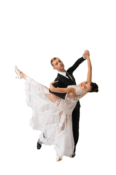 ballrom dance couple in a dance pose isolated on white bachground - Foto, Imagen