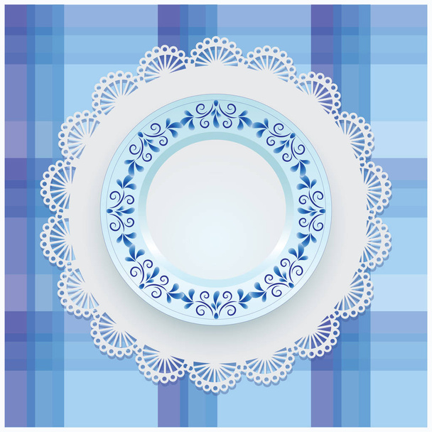 Plate with blue ornament.  - Vector, Image