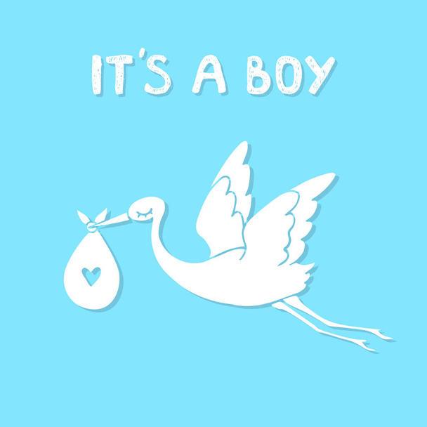 Flying stork with baby. It's a boy. Vector illustration. - Vector, Image